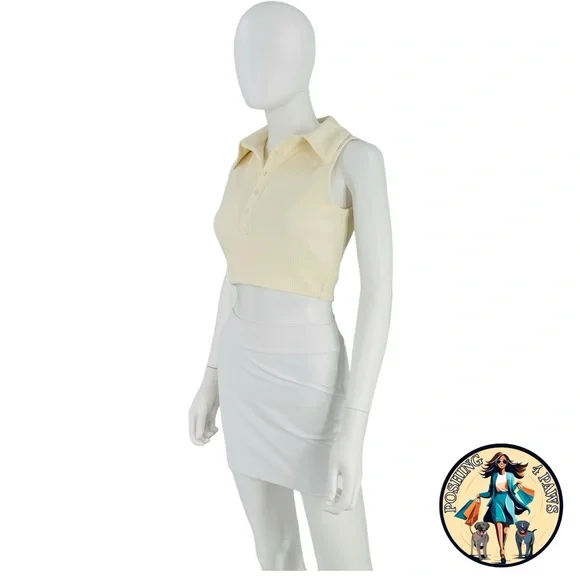 Camila Coelho Ivory Beja Waffle Tennis Prep Collared Preppy Crop Top XXS - Picture 3 of 11